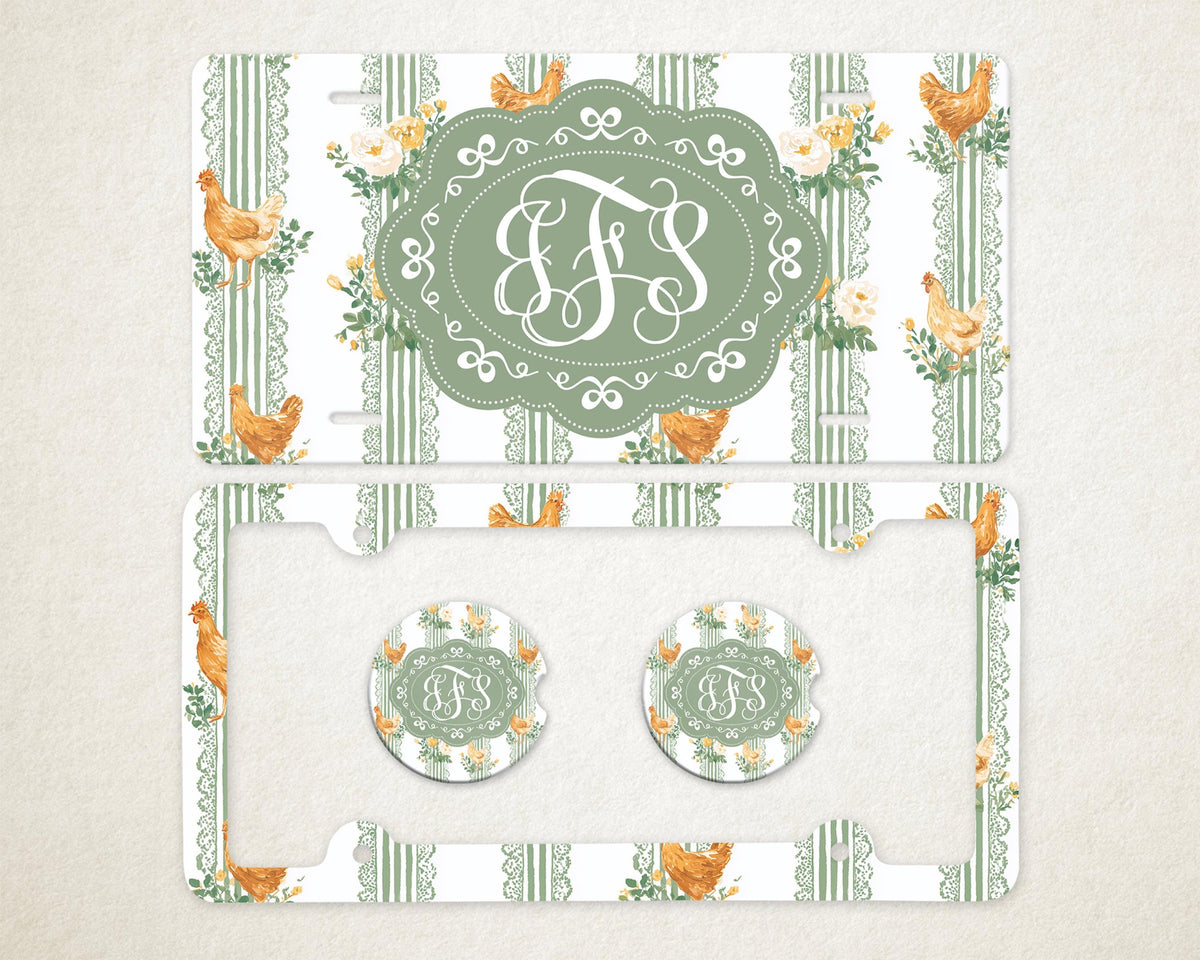 Personalized Car Accessories Set | Front License Plate, License Plate Frame, and Coasters | Mother's Day Gift Idea