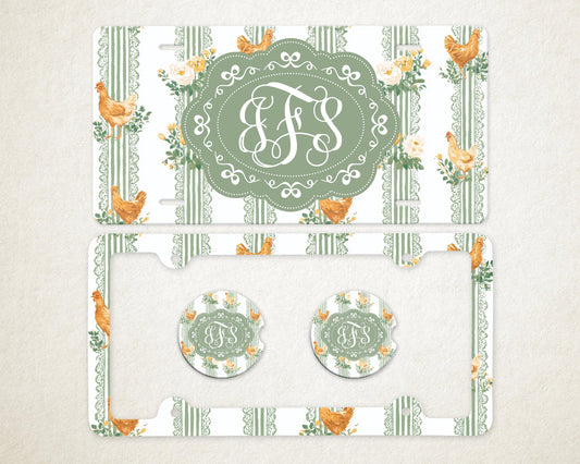 Personalized Car Accessories Set | Front License Plate, License Plate Frame, and Coasters | Mother's Day Gift Idea
