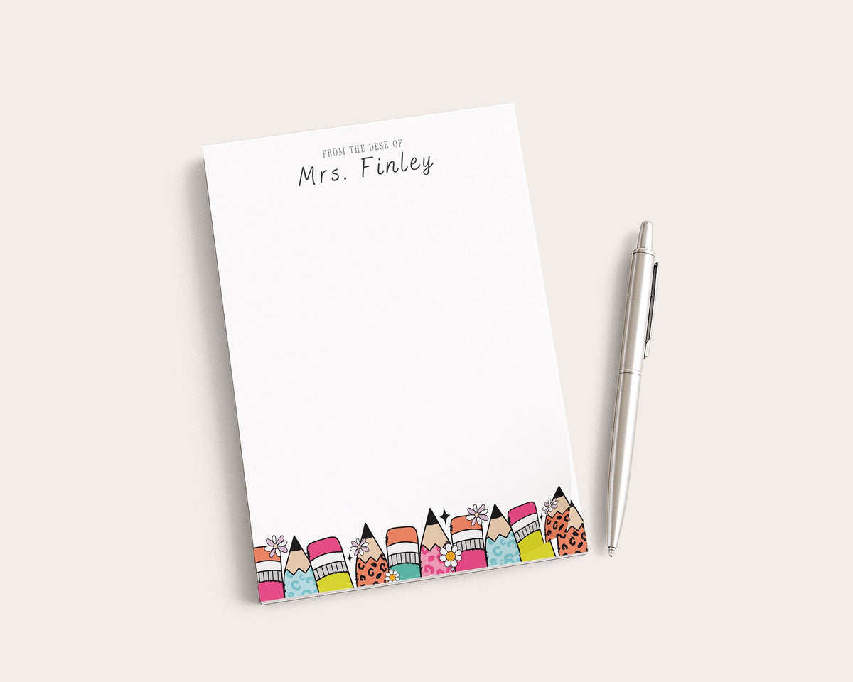 Personalized Teacher Notepad | Cheetah Print Pencils | Teacher Appreciation Gift