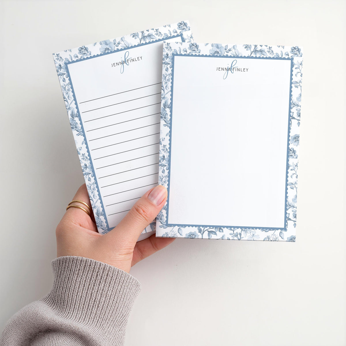 Personalized Floral Notepad | Dusty Blue Toile Flowers | Mother's Day Gift Idea