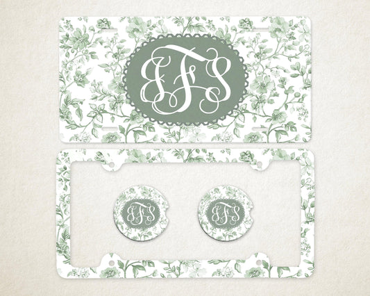 Personalized Car Accessories Set | Front License Plate, License Plate Frame, and Coasters | Mother's Day Gift Idea