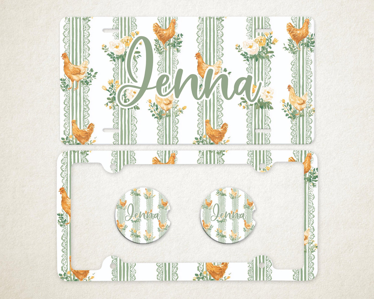 Personalized Car Accessories Set | Front License Plate, License Plate Frame, and Coasters | Mother's Day Gift Idea