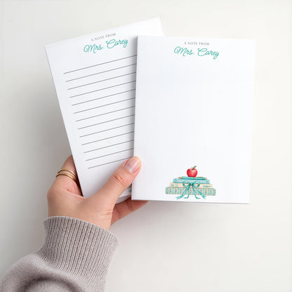 Personalized Teacher Notepad | Turquoise Bow Book Pile | Teacher Appreciation Gift