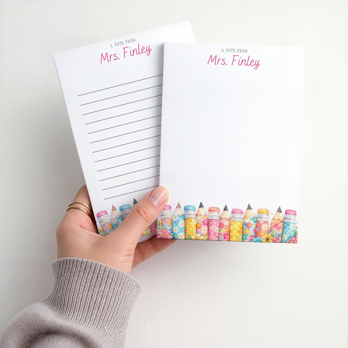 Personalized Teacher Notepad | Retro Floral Print Pencils | Teacher Appreciation Gift
