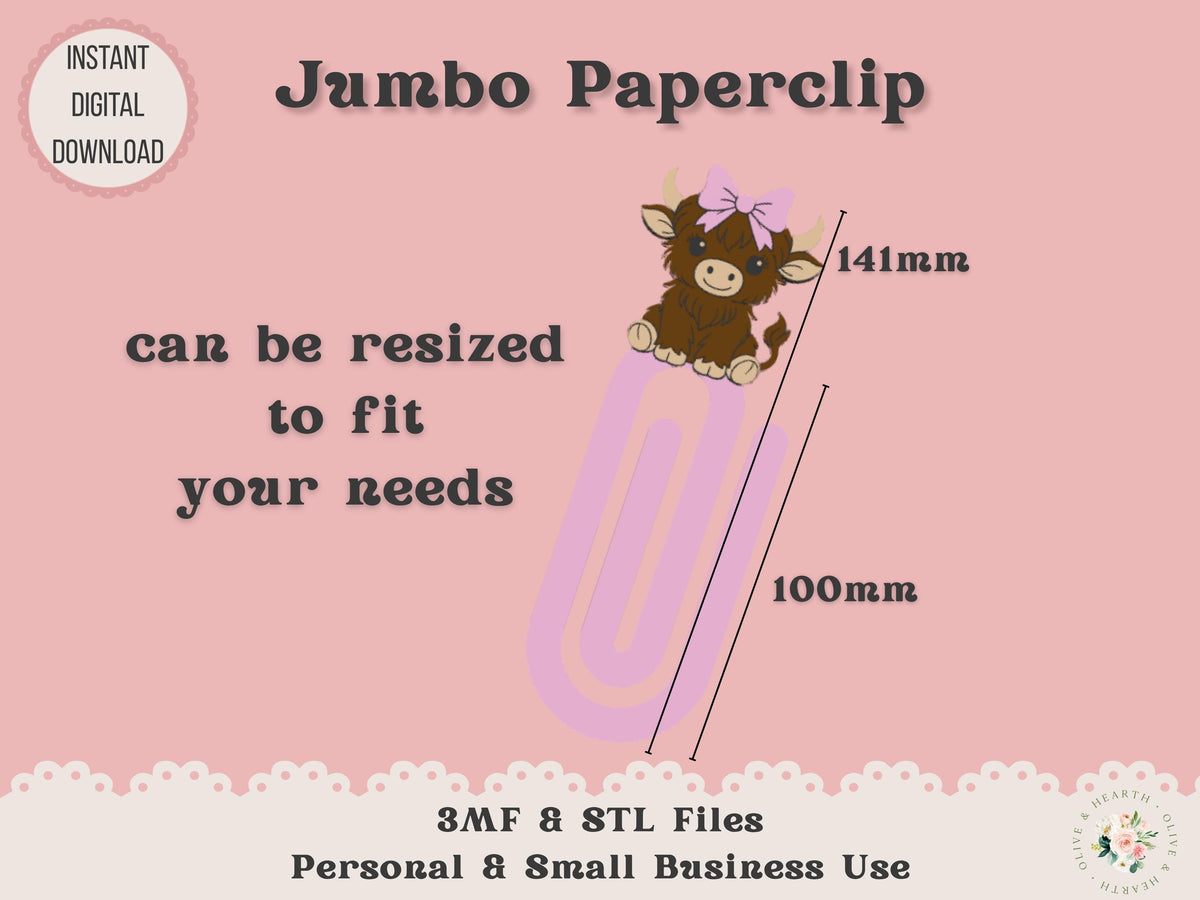 Highland Cow with Bow - Jumbo Paperclip - Digital File