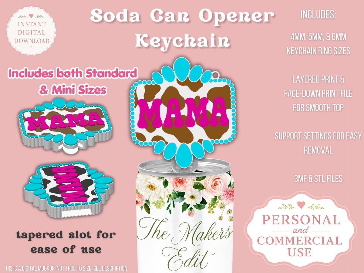 Turquoise Gemstone Cow Print Mama - Can Tab Opener - Digital File