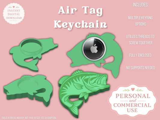 AirTag Holder Keychain | Bass Fish | STL 3MF