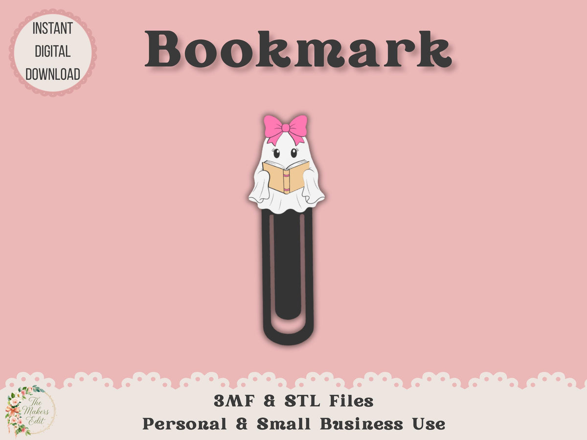 Bookmark 3D Printer File | Bookish Ghost STL 3MF