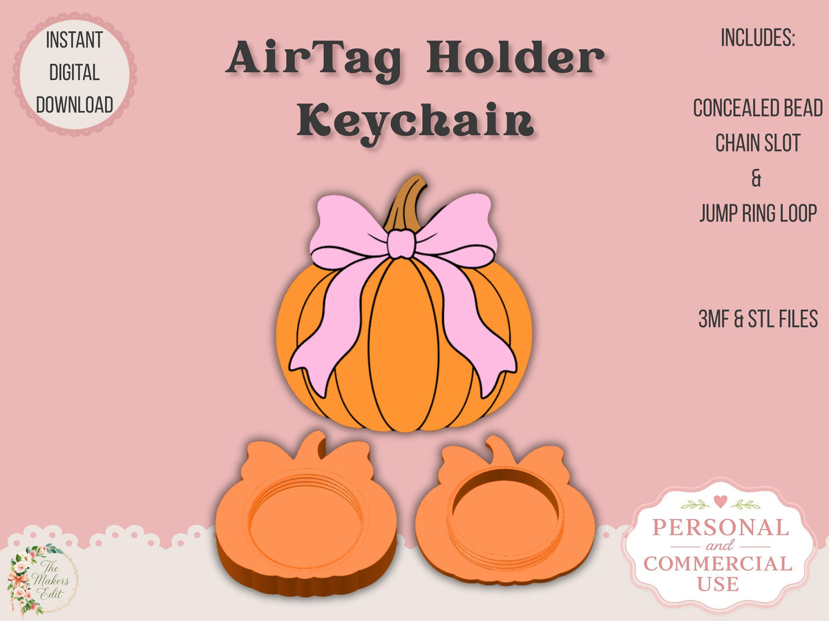 AirTag Holder Keychain | Pumpkin Coquette | STL 3MF