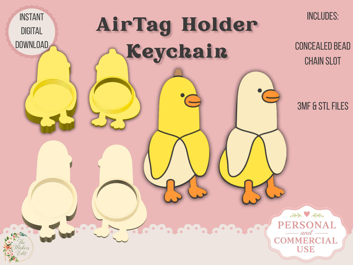 AirTag Holder Keychain | Banana Chicken | STL 3MF