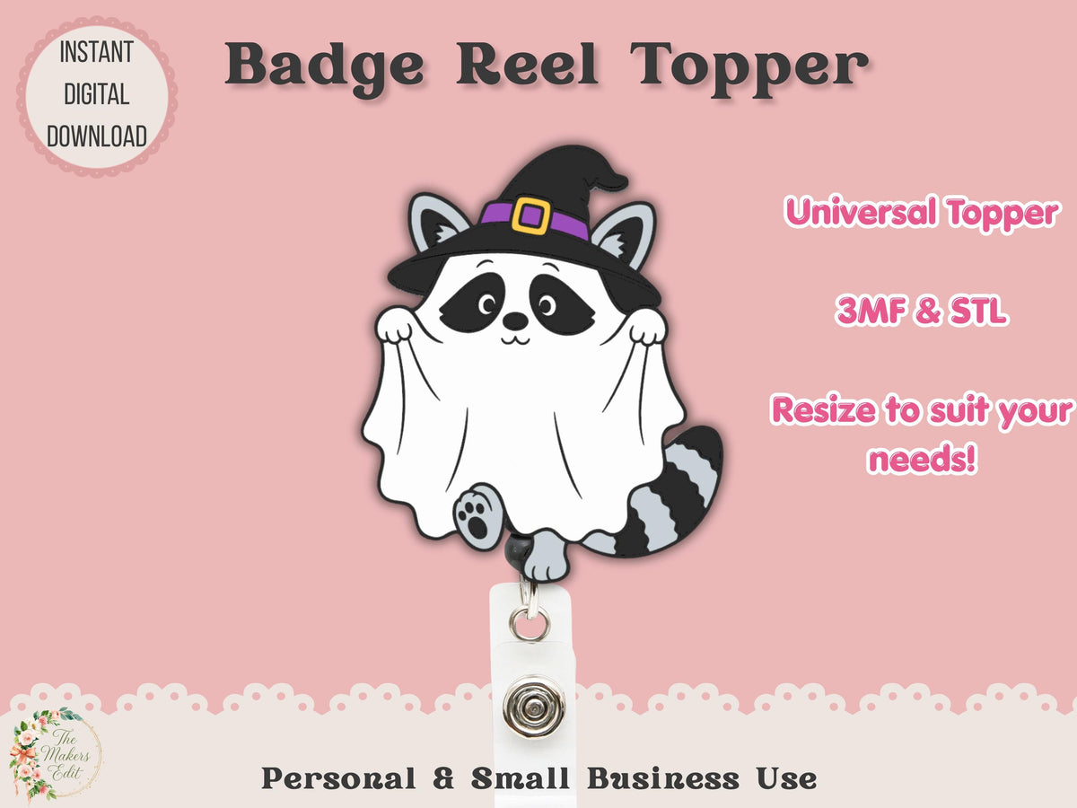Badge Reel Topper 3D Printer File | Ghost Witch Raccoon STL 3MF