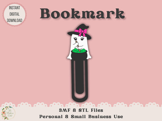 Bookmark 3D Printer File | Ghost Witch Cauldron STL 3MF