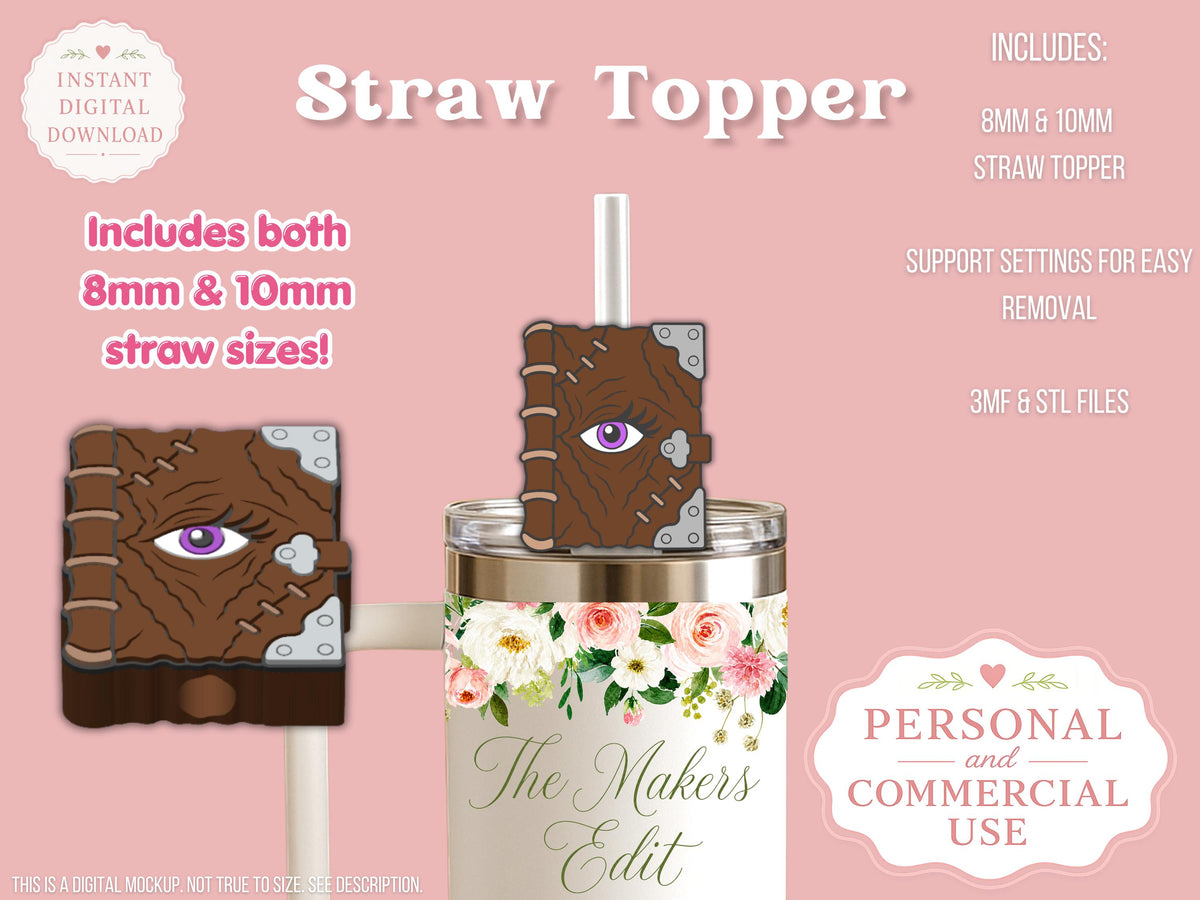 Straw Topper 3D Printer File | Book of Divination STL 3MF | Fits 10mm & 8mm Straws