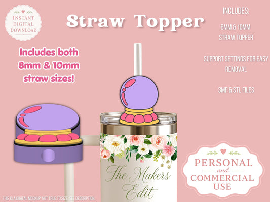 Straw Topper 3D Printer File | Crystal Ball STL 3MF | Fits 10mm & 8mm Straws