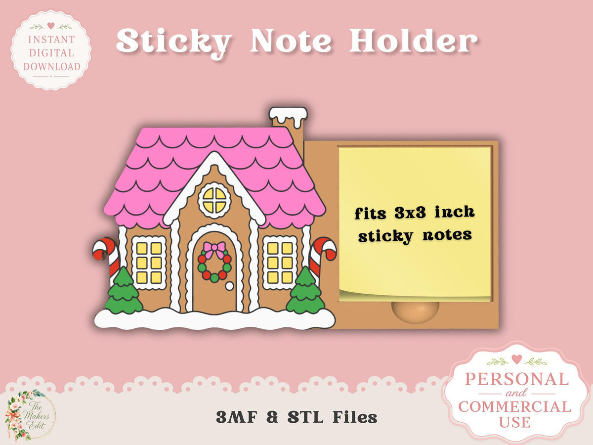 Sticky Note Holder 3D Printer File | Gingerbread House STL 3MF