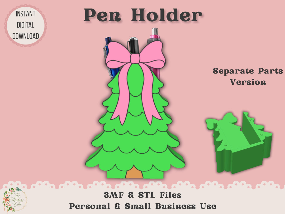 Pen Holder 3D Printer File | Coquette Christmas Tree STL 3MF