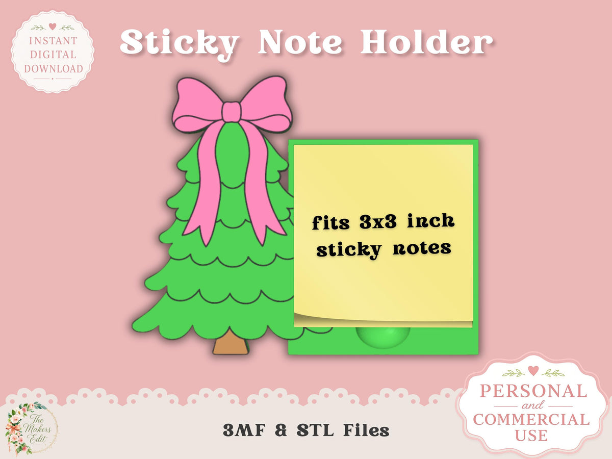 Sticky Note Holder 3D Printer File | Coquette Christmas Tree STL 3MF