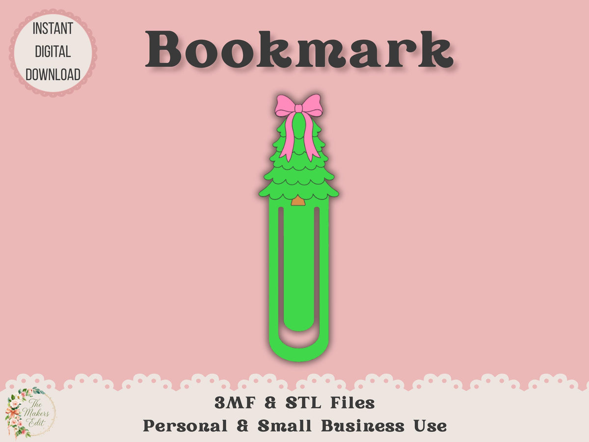 Bookmark 3D Printer File | Coquette Christmas Tree STL 3MF