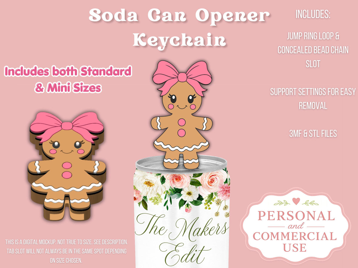 Soda Can Tab Opener Keychain 3D Printer File | Gingerbread Girl STL 3MF