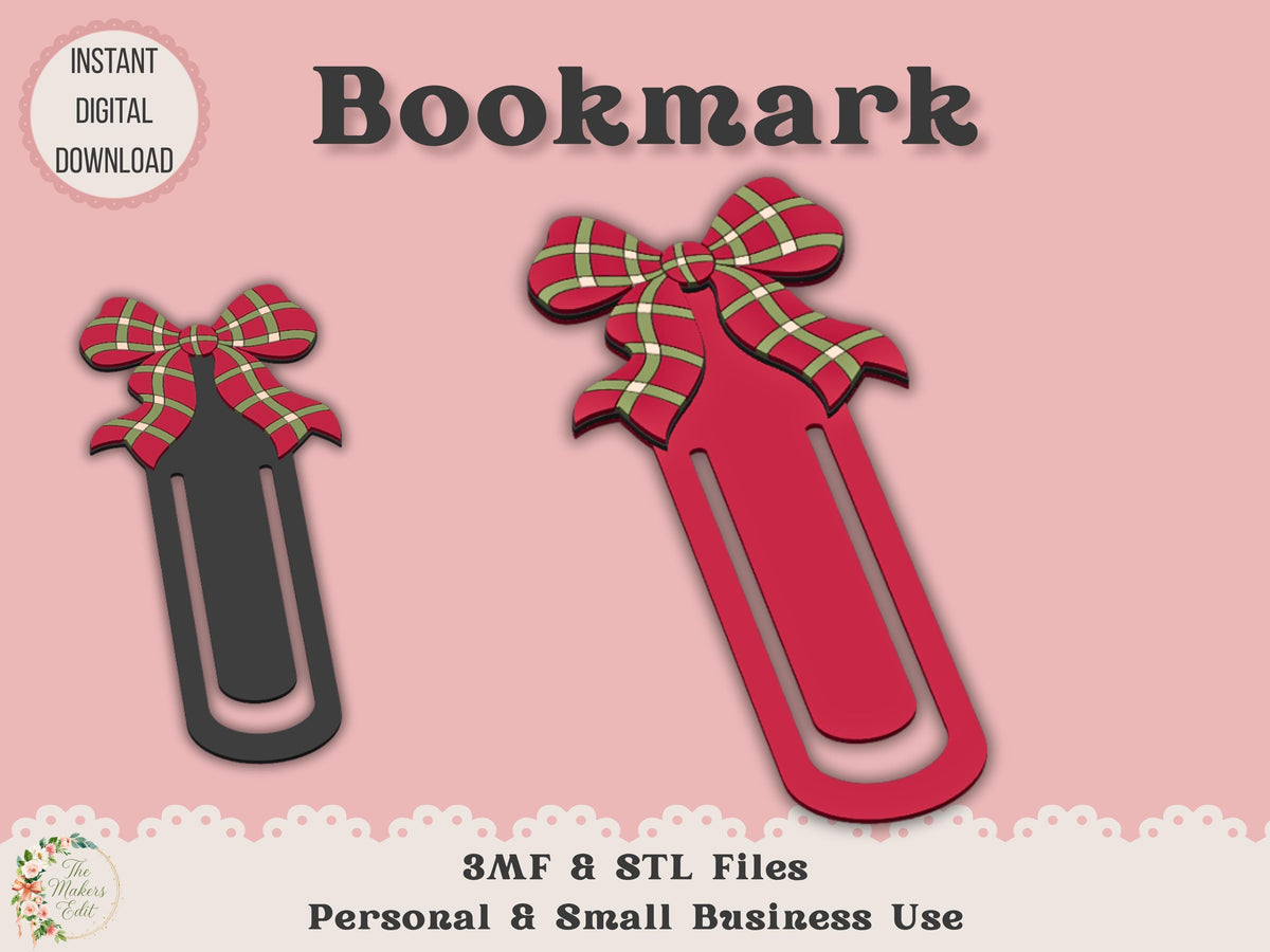 Bookmark 3D Printer File | Christmas Plaid Coquette Bow STL 3MF
