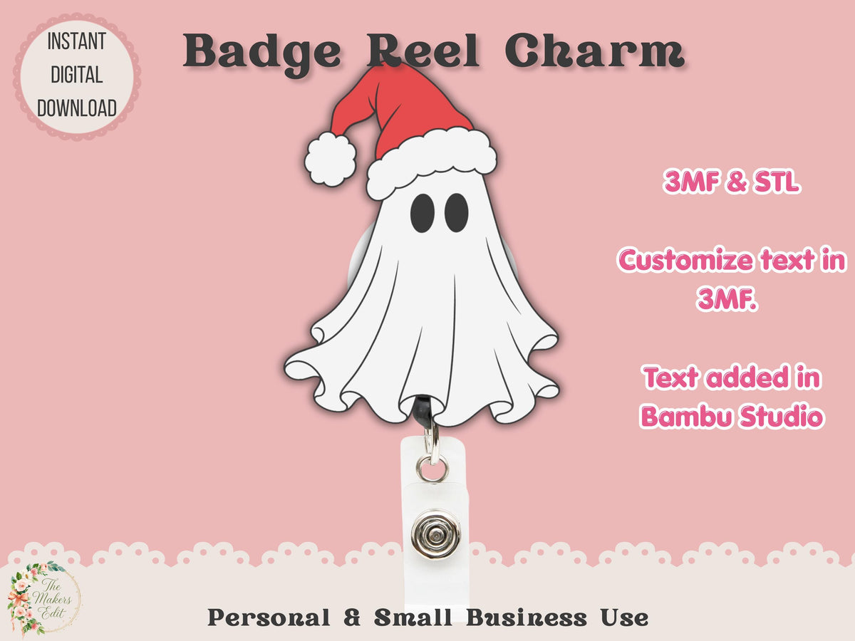 Badge Reel Topper 3D Printer File | Ghost Santa Hat STL 3MF