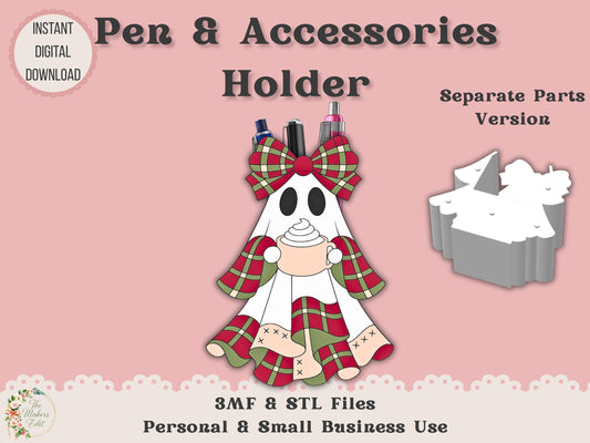 Pen Holder 3D Printer File | Christmas Plaid Ghost STL 3MF