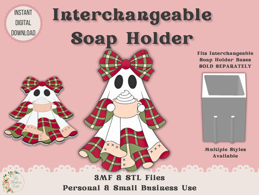 Soap Holder - Interchangeable Front Plate 3D Printer File | Christmas Plaid Ghost STL 3MF