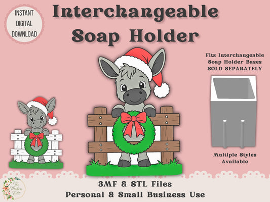 Soap Holder - Interchangeable Top 3D Printer File | Christmas Donkey STL 3MF