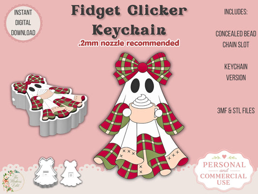 Fidget Clicker 3D Print File | Christmas Plaid Ghost STL 3MF