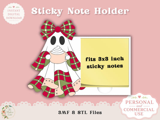 Sticky Note Holder 3D Printer File | Christmas Plaid Ghost STL 3MF
