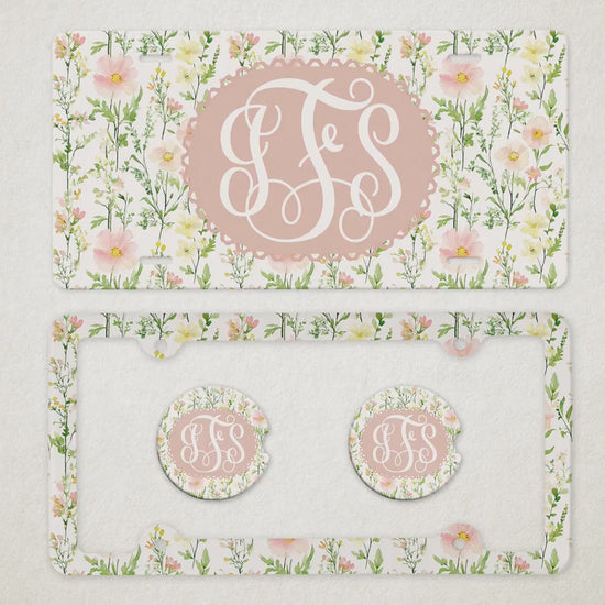 Personalized Car Accessories Set | Front License Plate, License Plate Frame, and Coasters | Mother's Day Gift Idea
