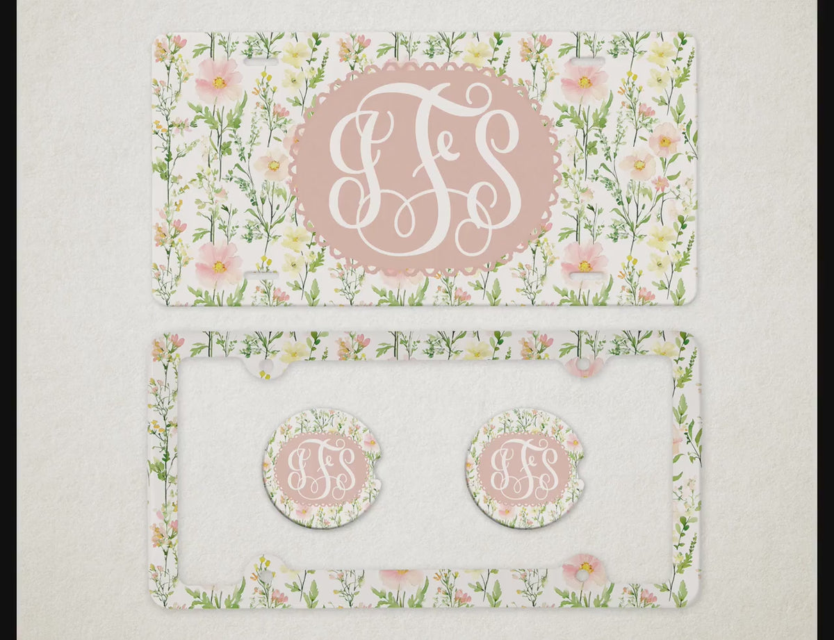 Personalized Car Accessories Set | Front License Plate, License Plate Frame, and Coasters | Mother's Day Gift Idea