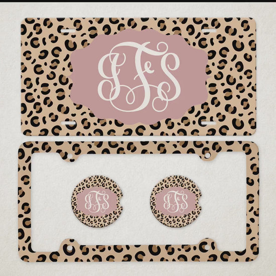 Personalized Car Accessories Set | Front License Plate, License Plate Frame, and Coasters | Mother's Day Gift Idea