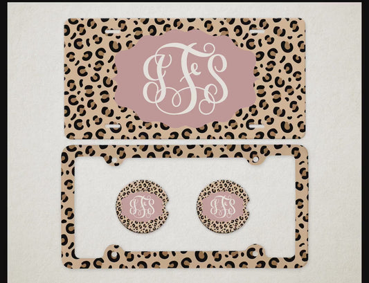 Personalized Car Accessories Set | Front License Plate, License Plate Frame, and Coasters | Mother's Day Gift Idea