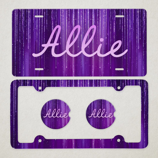 Personalized Car Accessories Set | Front License Plate, License Plate Frame, and Coasters | Mother's Day Gift Idea
