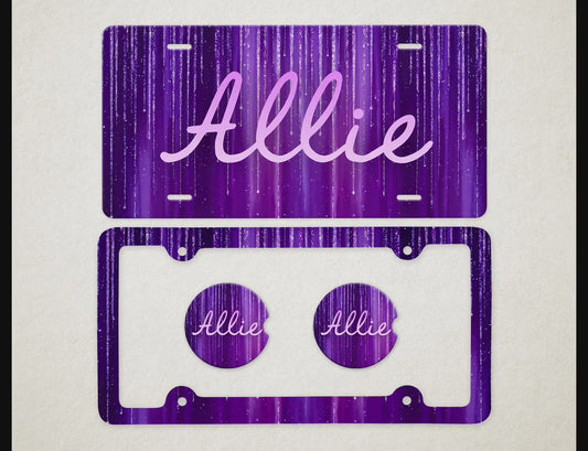 Personalized Car Accessories Set | Front License Plate, License Plate Frame, and Coasters | Mother's Day Gift Idea