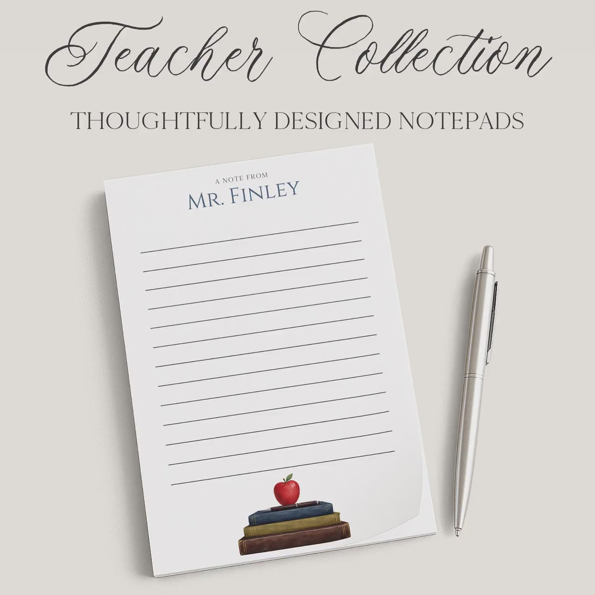 Personalized Teacher Notepad | Book Pile | Teacher Appreciation Gift